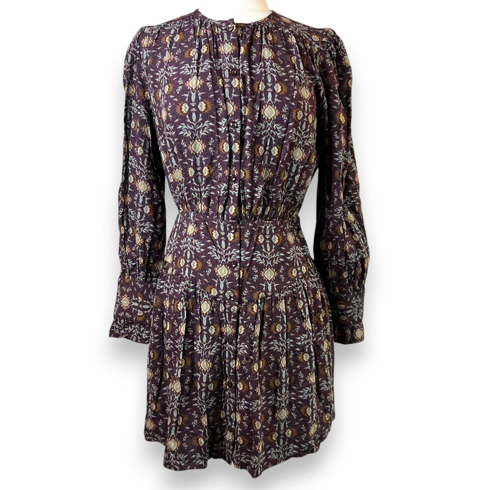 BA&SH Lady Floral Paisley Mini Dress Womens S Purple Boho Parisian Chic Romantic